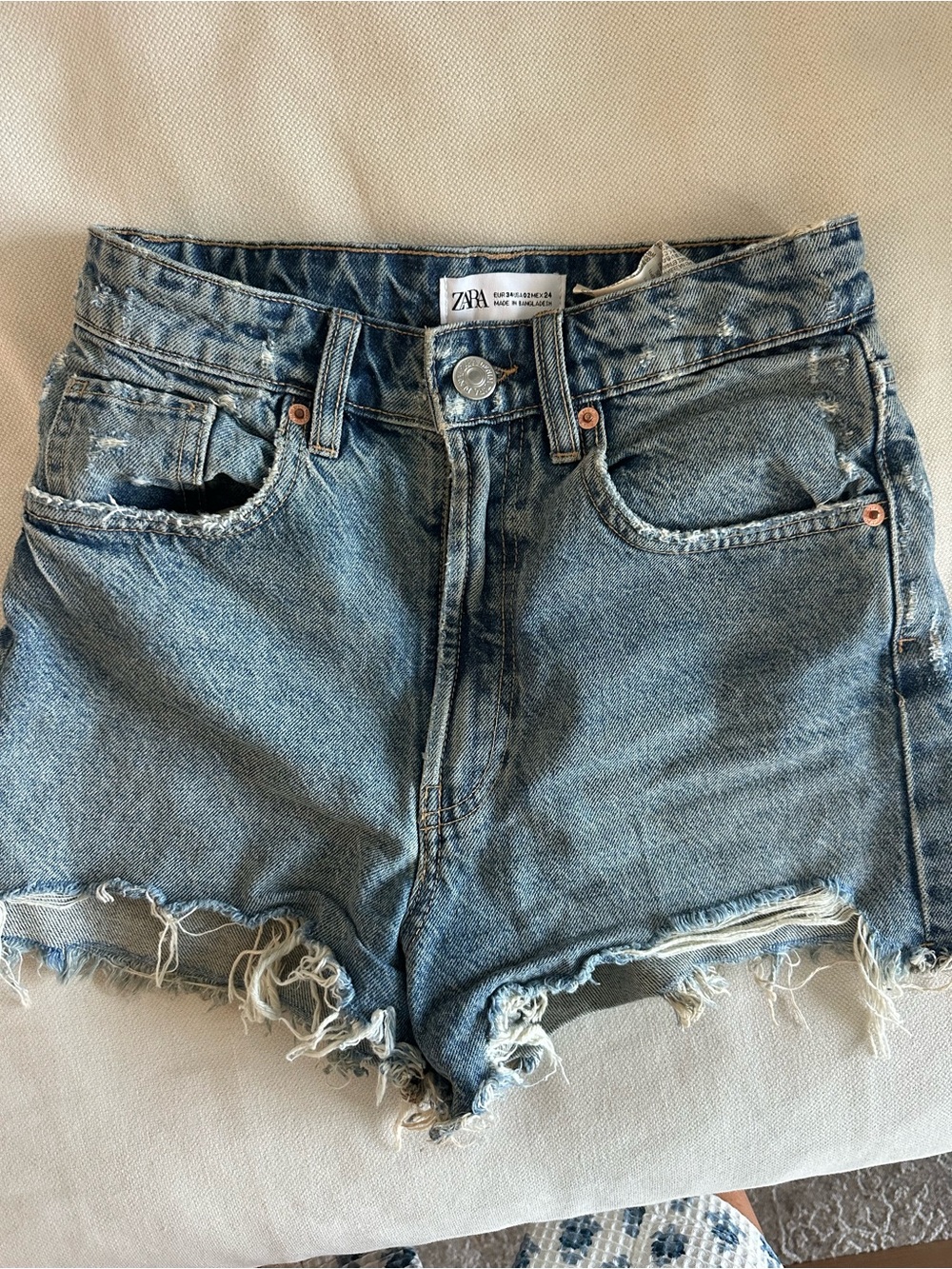 ZARA Light Blue Distressed Denim Cutoff Shorts